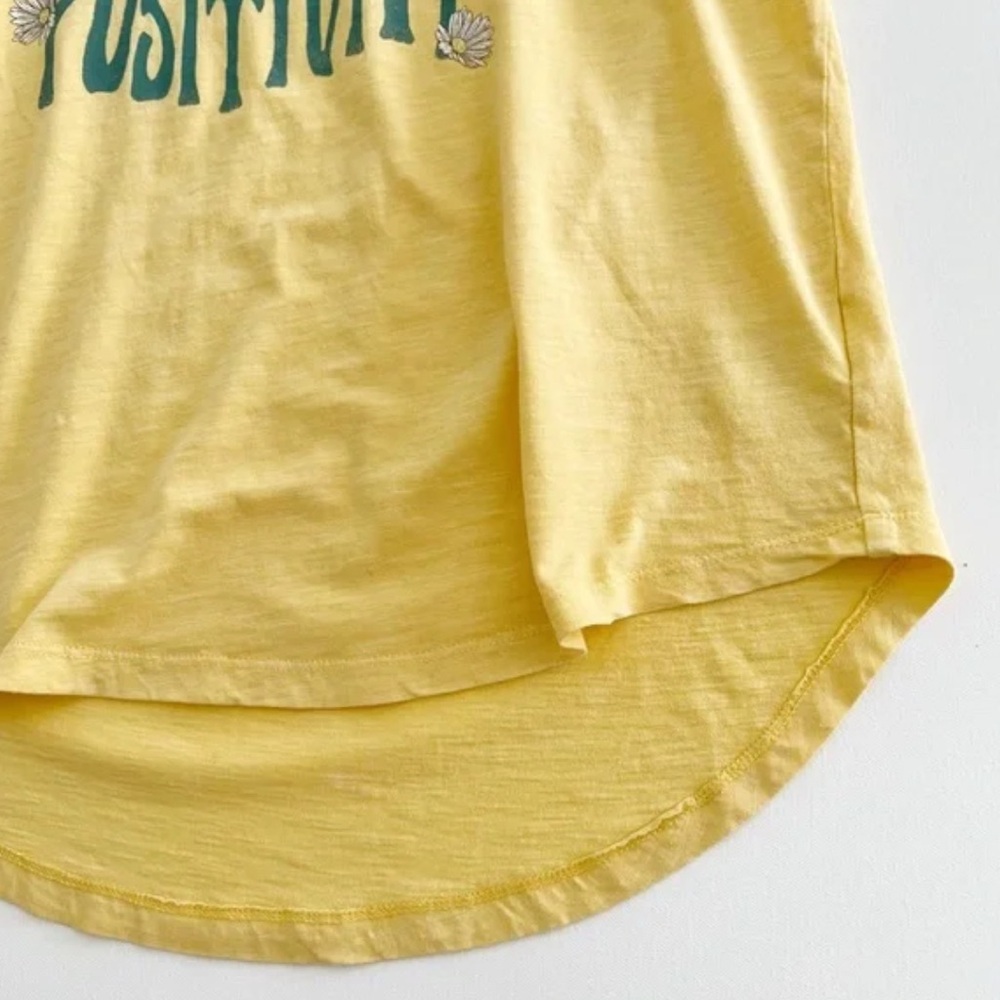 Yellow Graphic Tee Positive Boho message Peace medium Wildfox rounded bottom hem - Picture 5 of 8